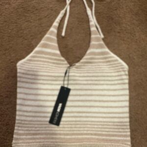 Fashion Nova Beige and White Striped Camisole